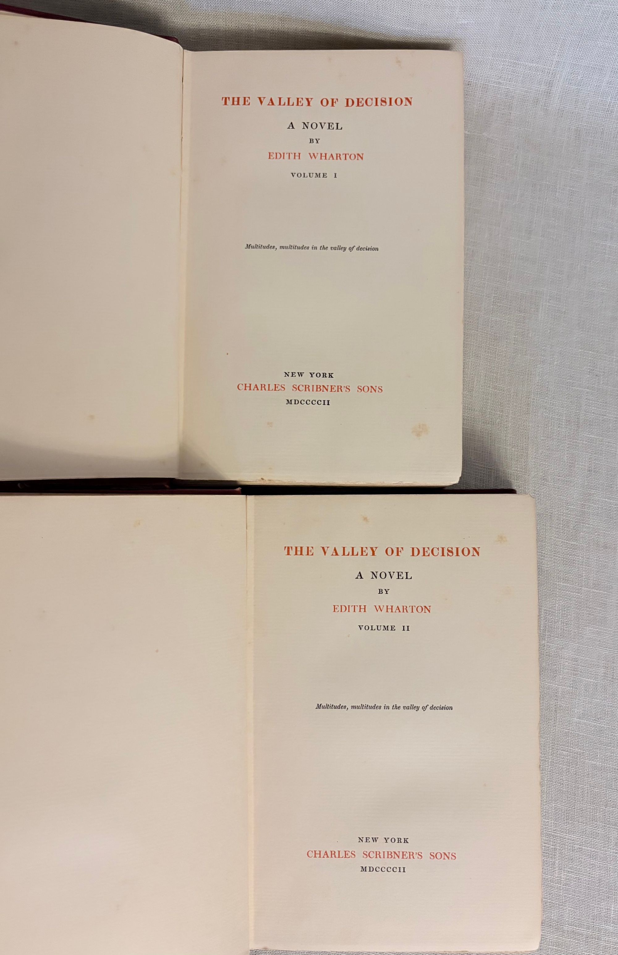 The Valley of Decision. (In 2 Volumes) **Composer Edward and Marion MacDowell's copy** by Wharton, Edith, view 2